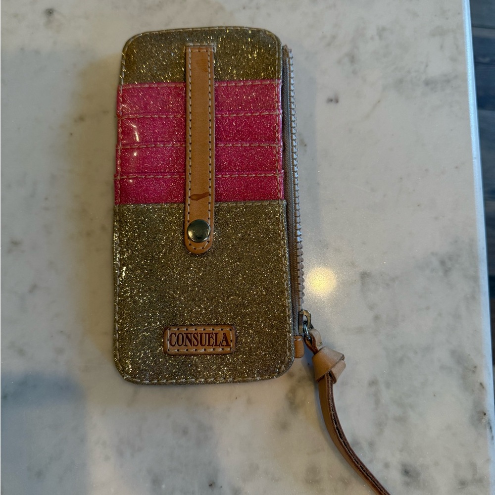 Consuela Gold and Pink Glitter Card Holder